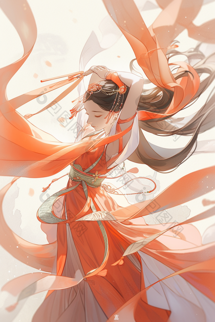 中国敦煌舞女跳舞插画国风高清图片下载-包图网