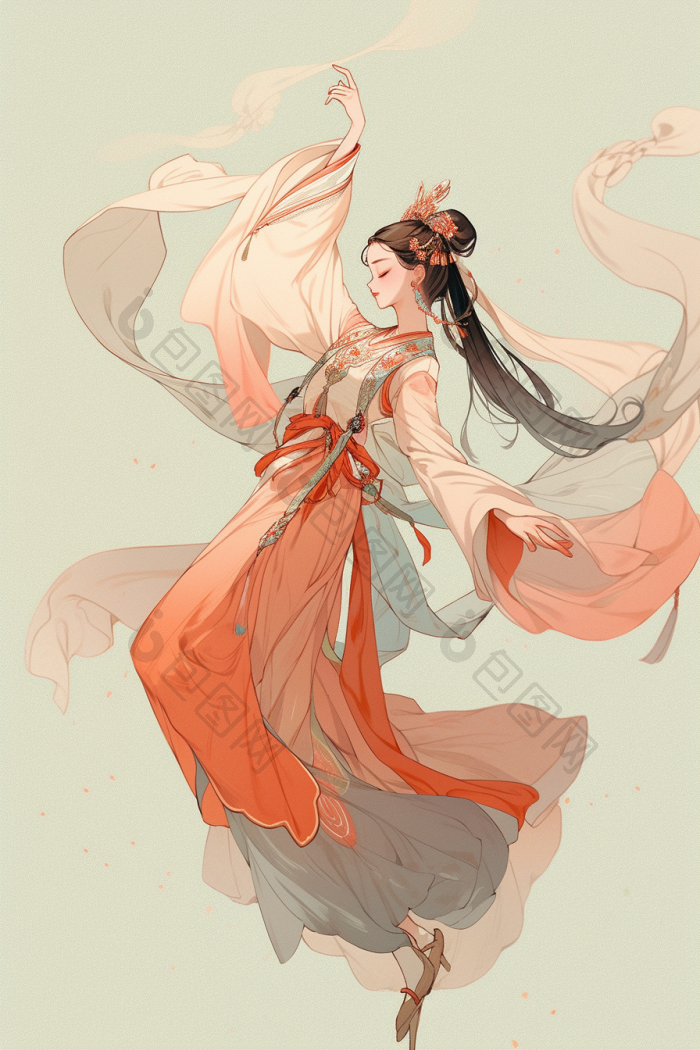 中国敦煌舞女跳舞插画国风高清图片下载-包图网