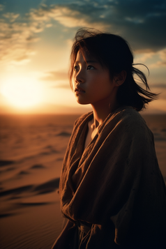 沙漠边凝视远方的少女摄影图9
