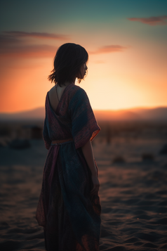 沙漠边凝视远方的少女摄影图17