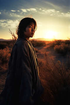 沙漠边凝视远方的少女摄影图8