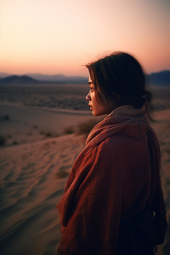 沙漠边凝视远方的少女摄影图16