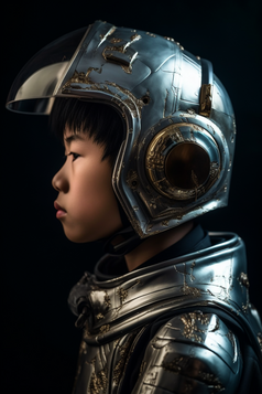 佩戴未来科技头盔的男孩摄影图1