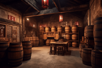 中国传统白酒酒窖室内酒文化