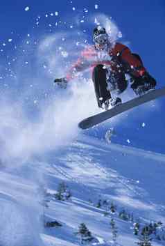 滑雪空中滑雪坡雪粉落后于