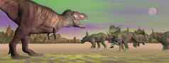 暴龙攻击styracosaurus渲染