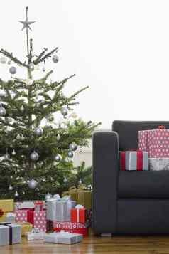 圣诞节礼物树沙发生活房间