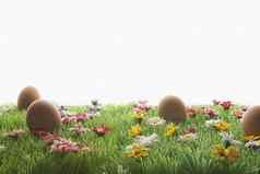 复活节鸡蛋人工草地孤立的白色背景