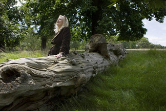 女人坐着死树
