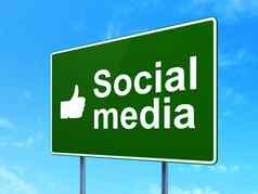 社会网络概念社会媒体拇指路标志背景