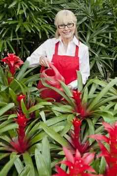 肖像快乐女人浇水植物植物花园