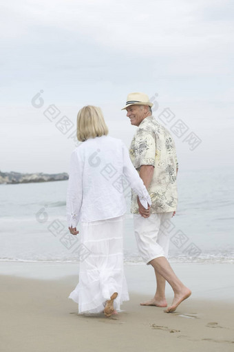 <strong>高级</strong>夫妇走持有手海滩