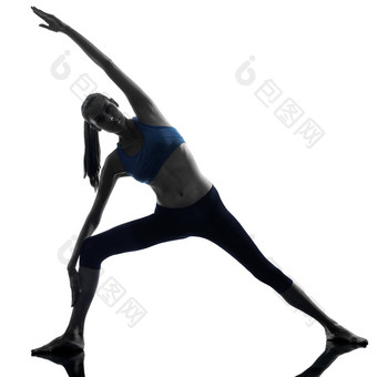 女人锻炼伸展运动三角形构成瑜伽轮廓