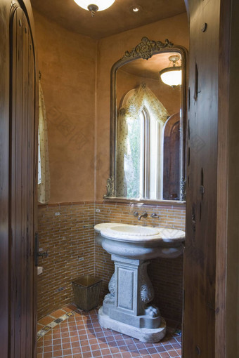 视图木门口石头盥洗盆浴室