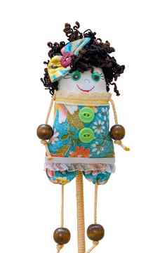 手工制作的娃娃软玩具孤立的有趣的女孩站