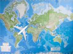 模型飞机飞行世界地图