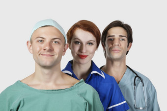肖像医疗从业人员微笑灰色的背景