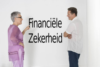 夫妇讨论金融安全白色墙荷兰文本日、√´保障