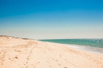 完美的热带海滩绿松石水白色沙子
