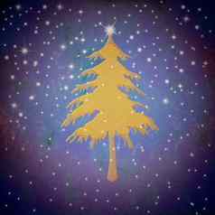 圣诞节黄金冷杉树布满星星的天空