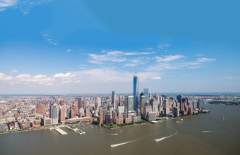 纽约城市曼哈顿建筑天际线直升机