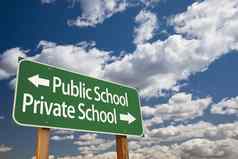公共私人学校绿色路标志天空