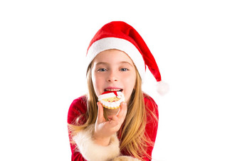 圣诞节圣诞老人<strong>吃饼干</strong>圣诞节金发碧眼的孩子女孩