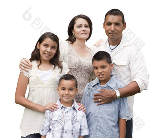 快乐有吸引力的拉美裔家庭肖像白色