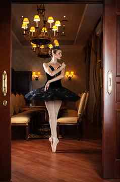 芭蕾舞女演员黑色的图图站尖