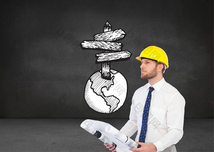 复合图像深思熟虑的年轻的架构师摆姿势图片-包图网企业站