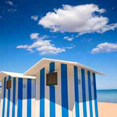 海滩房子利坎特denia蓝色的白色条纹
