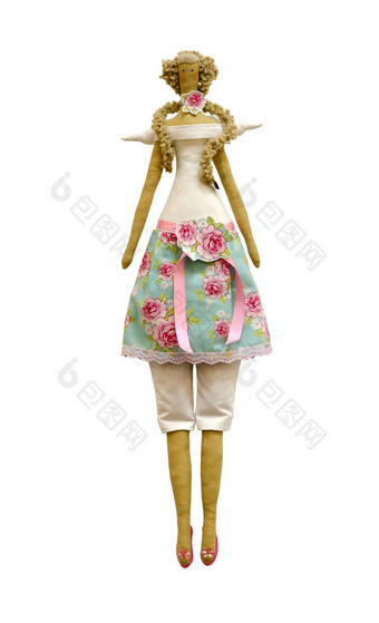 手工制作的孤立的娃娃衣服裤子翅膀玫瑰