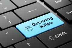 业务概念头金融象征日益增长的销售电脑键盘背景