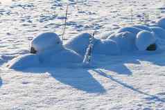 石头雪草地