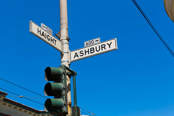 三旧金山海特ashbury街标志结加州