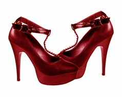 时尚女士们鞋子跳舞深红色的颜色