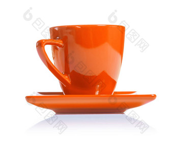 橙色彩色的咖啡杯孤立的白色背景