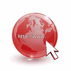 玻璃全球地球地图红色的光标互联网地址