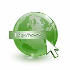 玻璃全球地球地图绿色光标互联网地址