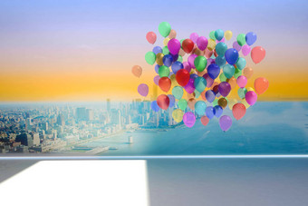 色彩鲜艳的气球房间城市场景