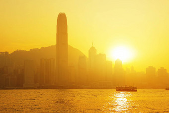 美丽的香港城市景观日落在香港香港