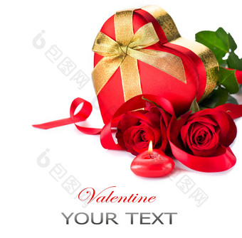 情人节心形状礼物盒子红色的玫瑰花束