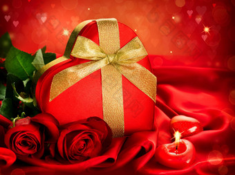 情人节红色的听到礼物红色的玫瑰花红色的丝绸