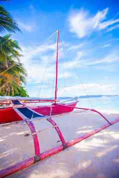 菲律宾红色的船白色沙子海滩长滩岛岛菲律宾