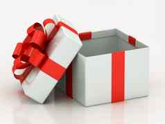 开放白色礼物盒子红色的丝带