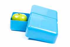 蓝色的午餐盒绿色苹果