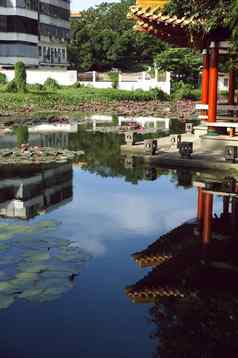 中国人寺庙池塘