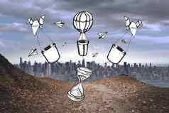复合图像时间热空气气球涂鸦