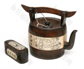 古董中国人茶壶竹子象牙