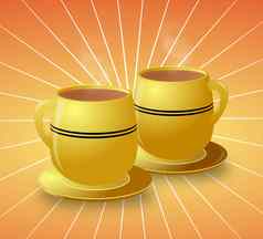 黄色的杯热咖啡的亮光背景